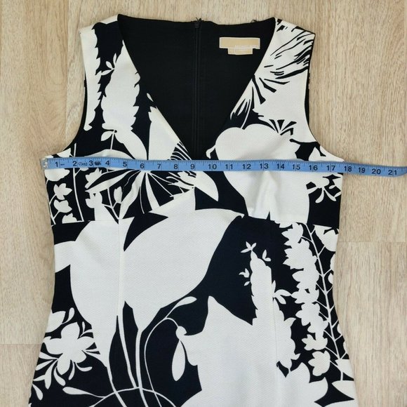 Michael Kors Collection Italy Size 10 Sheath Dress Lined Floral White Black - Picture 5 of 12
